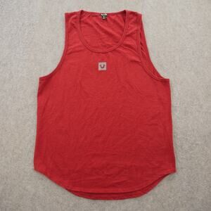 True Religion Tank Top Shirt Mens Medium Red Crew Logo Short Sleeve